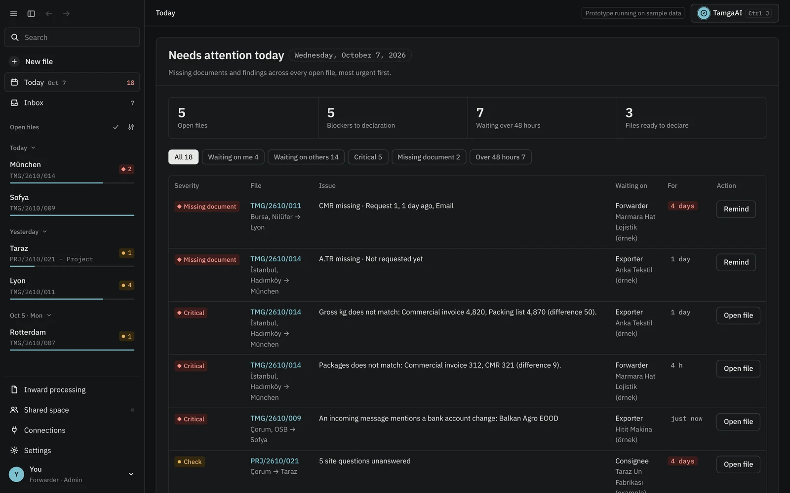 Tamga Today screen in dark mode